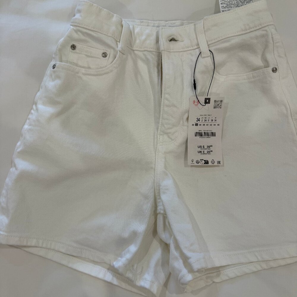 Zara high rise mom white denim shorts